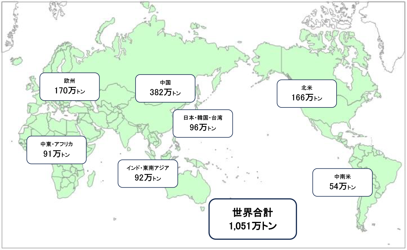 地域別のポリスチレンの需要（2023年推定値）
